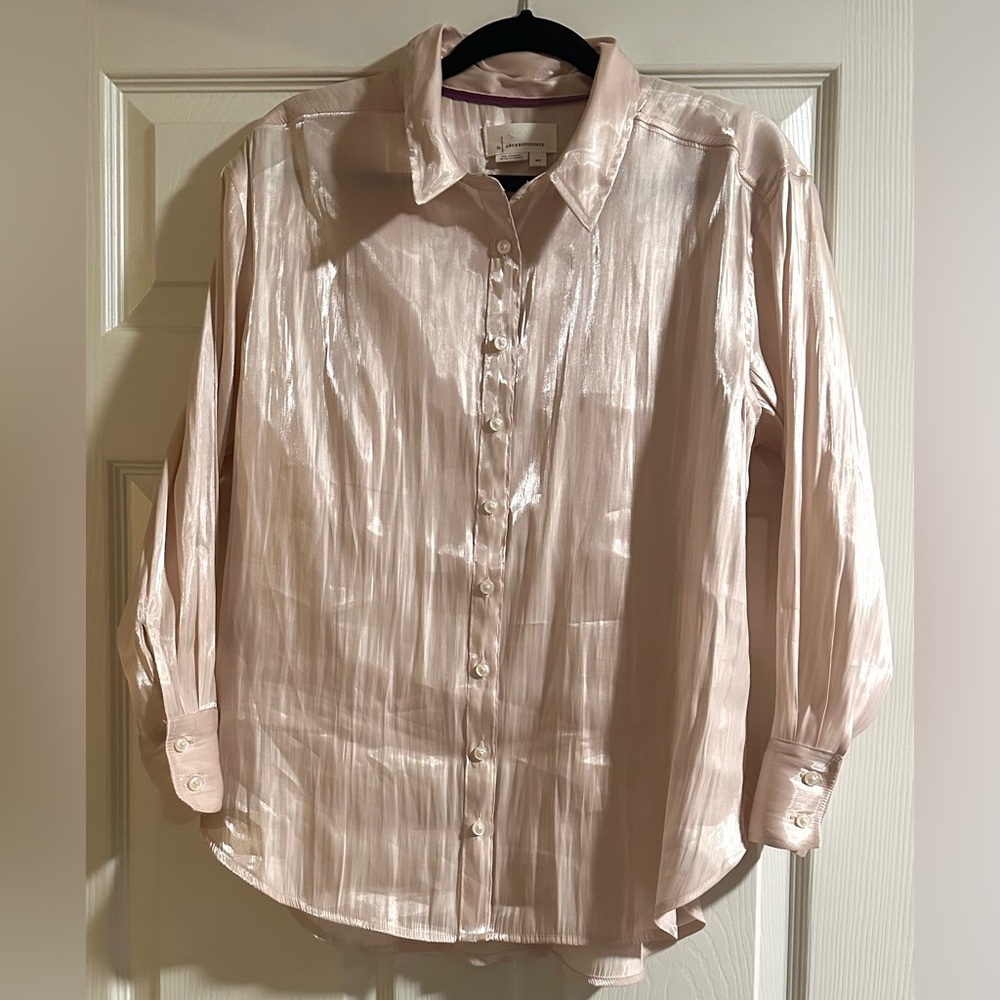 Anthropologie Shimmering Champagne Button Down Shirt